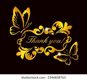 Golden frame with a butterfly. Vector illustration