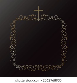 Golden frame with Christian cross and beautiful floral ornament