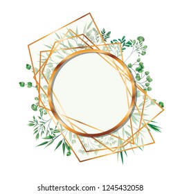 golden frame circle with foliage isolated icon