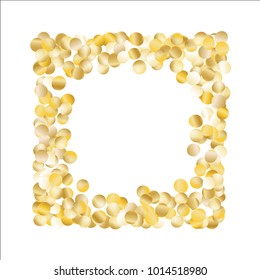 Golden Frame of Confetti Isolated on White Background. Festive Pattern with Tinsels for Christmas and New Year Decoration, Birthday Invitation, Poster or Greeting Card. Vector Gold Confetti.