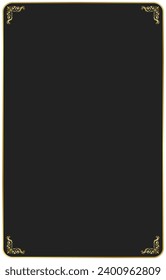 Golden frame and golden corners on black background, vintage style for web page decoration text box.
