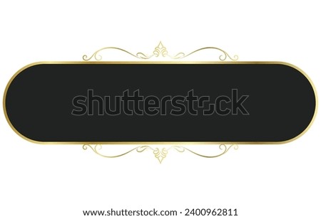 Golden frame and golden corners on black background, vintage style for web page decoration text box.
