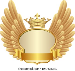 Golden frame with crown and wings
