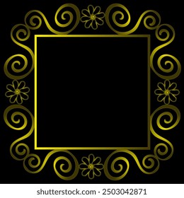 Golden frame decorated with a beautiful pattern on a black background