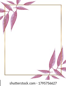 golden frame with decoration of branches vector illustration design