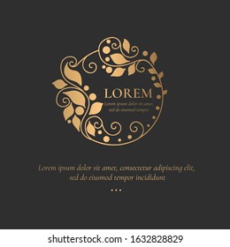 Golden frame with decorative vector leaves. Elegant, classic elements. Can be used for jewelry, beauty and fashion industry. Great for logo, emblem, background or any desired idea.