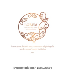 Marco dorado con hojas vectoriales decorativas. Elementos elegantes y clásicos. Se puede utilizar para la joyería, la belleza y la industria de la moda. Ideal para el logotipo, emblema, fondo o cualquier idea deseada.