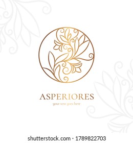 Golden frame with decorative vector leaves. Elegant, classic elements. Can be used for jewelry, beauty and fashion industry. Great for logo, emblem, background or any desired idea.