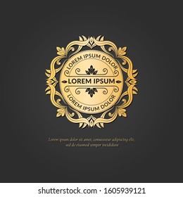 Golden frame with decorative vector ornament. Elegant, classic elements. Can be used for jewelry, beauty and fashion industry. Great for logo, emblem, background or any desired idea.