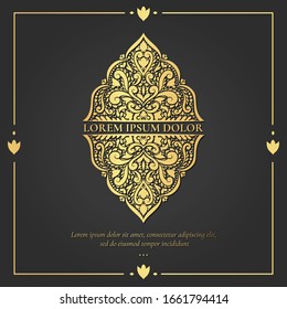 Golden frame with decorative vector ornament. Elegant, classic elements. Can be used for jewelry, beauty and fashion industry. Great for logo, emblem, background or any desired idea.