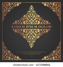 Marco dorado con adorno vectorial decorativo. Elementos elegantes y clásicos. Se puede utilizar para la joyería, la belleza y la industria de la moda. Ideal para el logotipo, emblema, fondo o cualquier idea deseada.