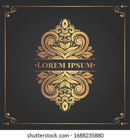 Golden frame with decorative vector ornament. Elegant, classic elements. Can be used for jewelry, beauty and fashion industry. Great for logo, emblem, background or any desired idea.