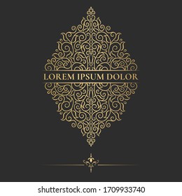 Golden frame with decorative vector ornament. Elegant, classic elements. Can be used for jewelry, beauty and fashion industry. Great for logo, emblem, background or any desired idea.