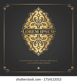 Marco dorado con adorno vectorial decorativo. Elementos elegantes y clásicos. Se puede utilizar para la joyería, la belleza y la industria de la moda. Ideal para el logotipo, emblema, fondo o cualquier idea deseada.