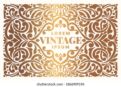 Goldener Rahmen mit dekorativen Vektorverzierungen. Elegante, klassische Elemente. Kann für Schmuck-, Beauty- und Modebranche verwendet werden. Ideal für Logo, Emblem, Hintergrund oder jede erwünschte Idee.