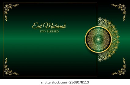 golden frame eid mubarak invitation card floral ornament background