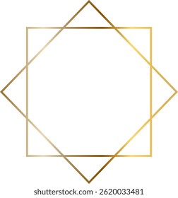 Golden frame featuring overlapping squares and triangles, creating an elegant octagonal shape ideal for luxurious designs and sophisticated decorations in modern art and graphic elements
