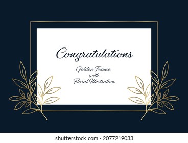 Golden Frame with Floral Illustration, Navy background