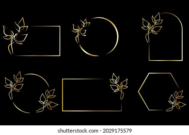 fleurs de cadre doré pour la décoration. Design de bordure doré. Invitation de mariage du printemps. Illustration vectorielle. Image de stock.