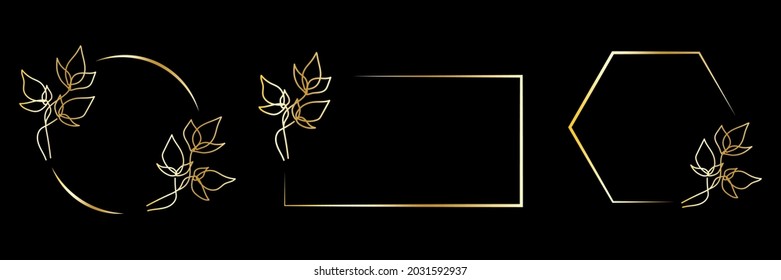 golden frame flowers for decorative design. Golden border design. Spring wedding invitation. Vector illustration. Stock image. 