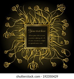 Golden frame with flowers. luxury golden vector frame with floral ornamentation . 