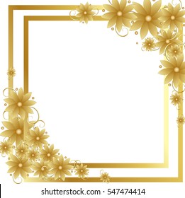 golden frame with flowers on a transparent background vector illustration