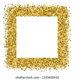 Golden frame glitter texture isolated on white.  Editable template for flyer, card, banner design, web, cover, poster.. Celebratory background. Gold explosion of confetti. Vector illustration, eps 10.