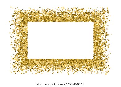 Golden frame glitter texture isolated on white.  Editable template for flyer, card, banner design, web, cover, poster.. Celebratory background. Gold explosion of confetti. Vector illustration, eps 10.