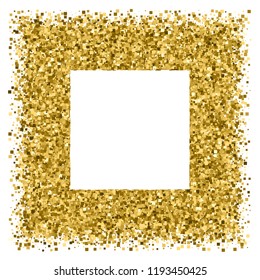 Golden frame glitter texture isolated on white.  Editable template for flyer, card, banner design, web, cover, poster.. Celebratory background. Gold explosion of confetti. Vector illustration, eps 10.