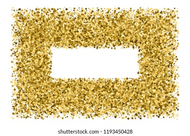 Golden frame glitter texture isolated on white.  Editable template for flyer, card, banner design, web, cover, poster.. Celebratory background. Gold explosion of confetti. Vector illustration, eps 10.