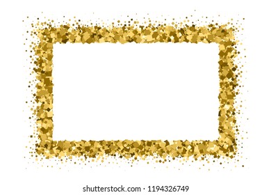 Golden frame. Glitter texture isolated on white. Editable template. Glittering celebratory background. Gold explosion of confetti. Vector illustration, eps 10.