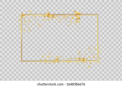 Golden frame glitter texture isolated on white. Gold color winners. Gilded abstract particles. Explosion of confetti sparkle. Celebration. Vector illustration, eps 10.