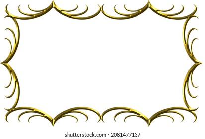 El marco dorado brilla con sombras aisladas sobre un fondo transparente. Borde rectangular de lujo dorado