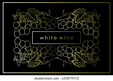 Golden frame with grape elements. For the label. Black background.
