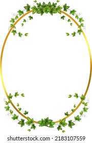 Golden frame with green  branch.Abstract invitation design with leaves, tvigs and  geometric frame.Herbal minimalistic vector frame.Greenery wedding square invitation.