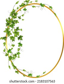 Golden frame with green  branch.Abstract invitation design with leaves, tvigs and  geometric frame.Herbal minimalistic vector frame.Greenery wedding square invitation.