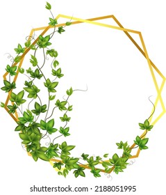 Golden frame with green  branch.Abstract invitation design with leaves, tvigs and  geometric frame.Herbal minimalistic vector frame.Greenery wedding square invitation.