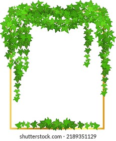 Golden frame with green  branch.Abstract invitation design with leaves, tvigs and  geometric frame.Herbal minimalistic vector frame.Greenery wedding square invitation.