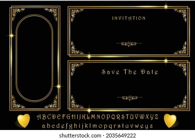 Icono de marco dorado con símbolo de corazón de texto y amor, eps vectoriales 10