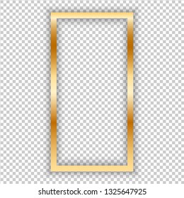 Golden frame isolated on transparent background. Template vector illustration . Beautiful metal shine. Gold border. 