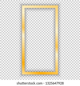 Golden frame isolated on transparent background. Template vector illustration . Beautiful metal shine. Gold border. 