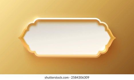Golden frame label, event bar button, gold signboard. Vector illustration