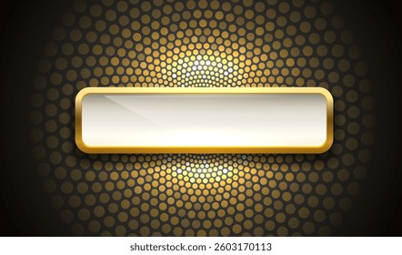 Golden frame label, event bar button, gold signboard. Vector illustration