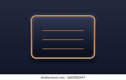 Golden frame label, event bar button, gold signboard. Vector illustration