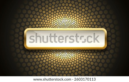 Golden frame label, event bar button, gold signboard. Vector illustration