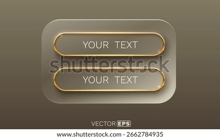 Golden frame label, event bar button, gold signboard. Vector illustration