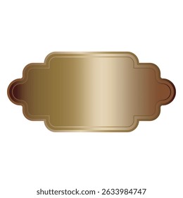 Golden frame label. Metallic vector shape. Vintage brown tag. Curved classic emblem.