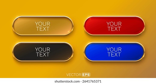 Golden frame label, set color, event bar button, gold signboard. Vector illustration