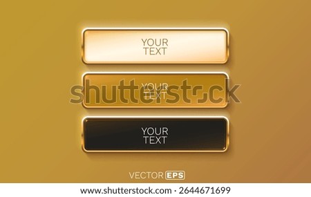 Golden frame label, set color, event bar button, gold signboard. Vector illustration