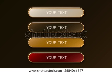 Golden frame label, set color, event bar button, gold signboard. Vector illustration